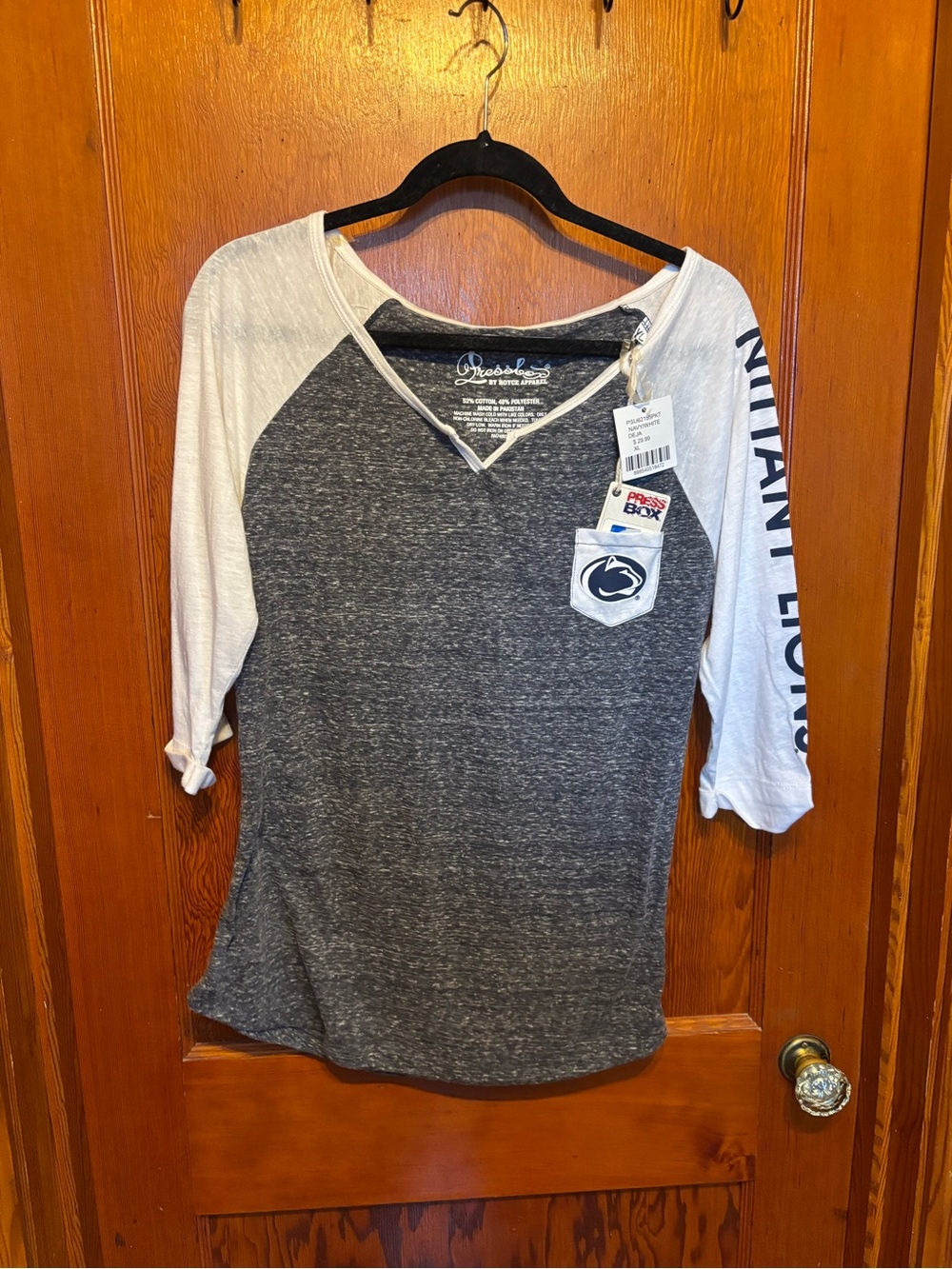 Pressbox Women's Charcoal Heather and White Raglan Long Sleeve Tee